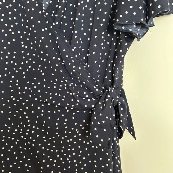 Navy Polka Dot Ruffle Hem Wrap Dress - Picture 8 of 11